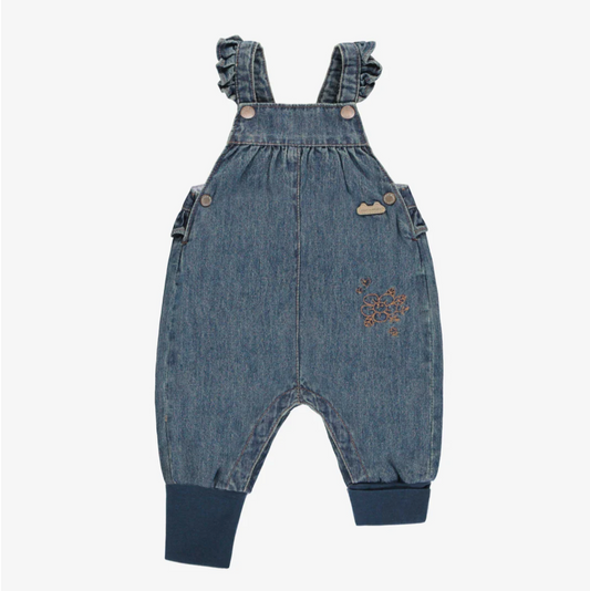 Ruffled Evolving Denim Overalls - Medium Blue