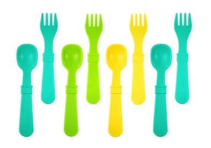 Multi Colour 8 Piece Utensil Set - Aqua Yellow & Green