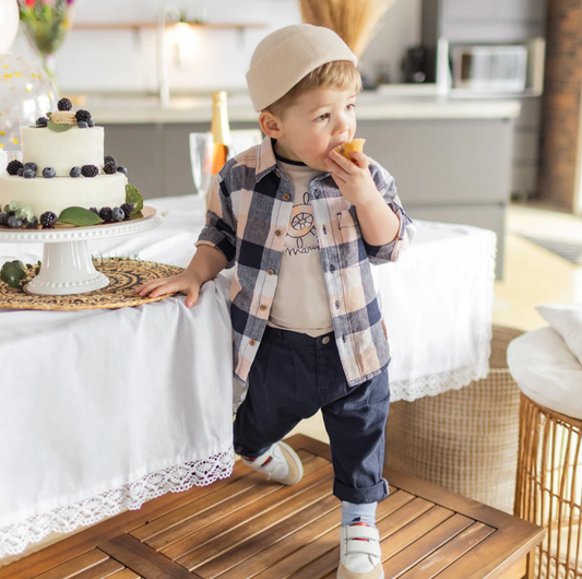 Baby & Child Long-Sleeve Shirt - Orange and Navy Plaid