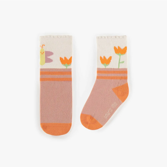 Baby Socks - Pink with Cute Flowers