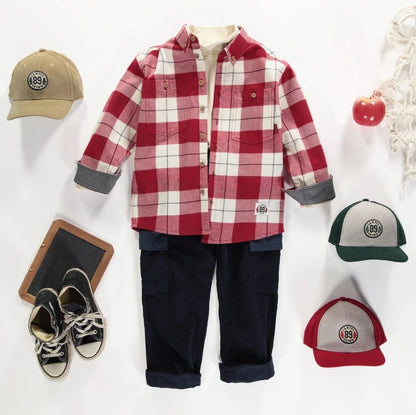 Child Cotton Plaid Shirt - Red and Cream