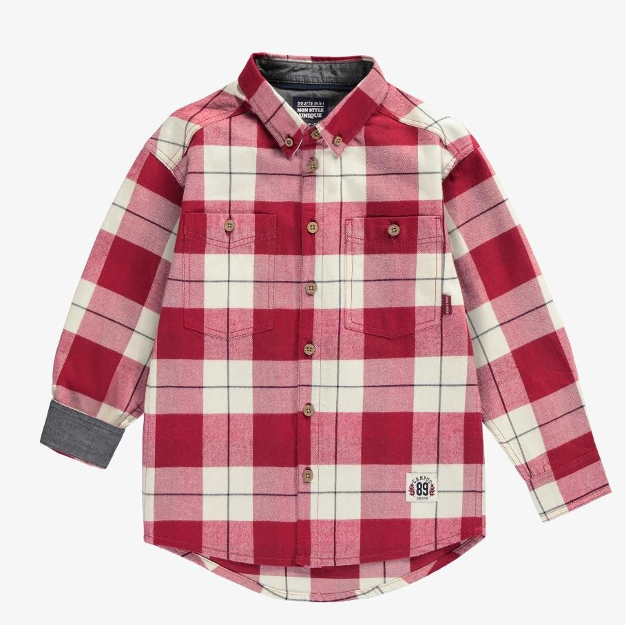 Child Cotton Plaid Shirt - Red and Cream