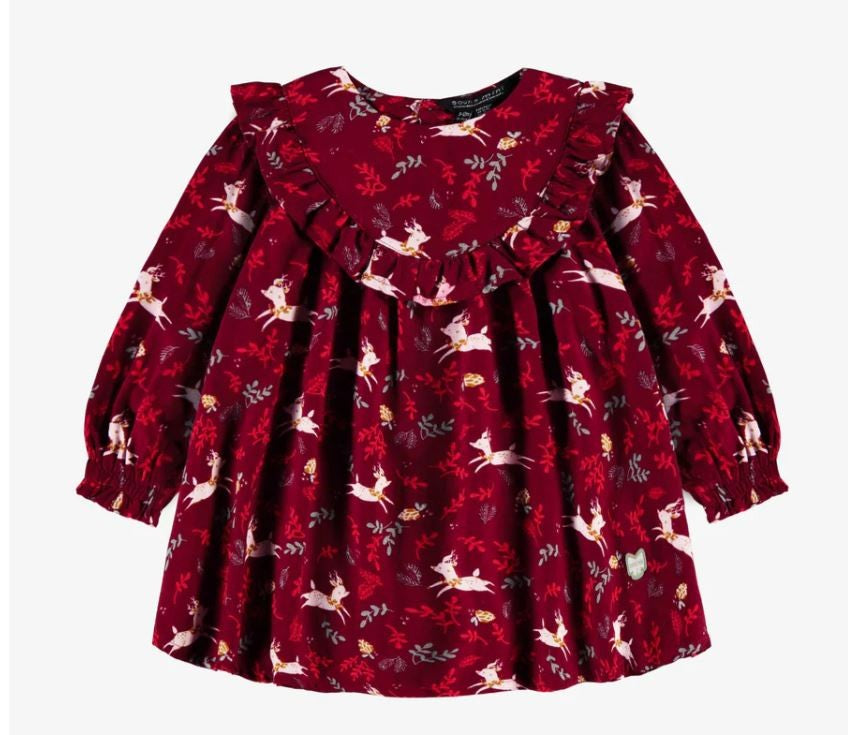 Baby Red Dress with Ruffles and Reindeer