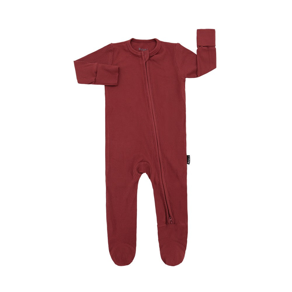 Footed Zipper Sleeper - Ribbed Burgundy