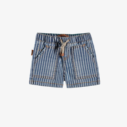 Baby Blue and White Striped Denim Shorts