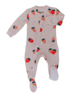 Dual Zipper Bamboo Footed Sleeper - Strawberry Social