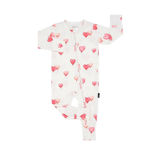 Footless Sleeper with Fold-over cuffs - Heart Balloons