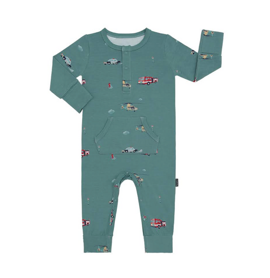 Long-Sleeve Pocket Romper - Emergency Vehicles