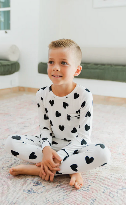 Kids Thermal Bamboo PJ Set - Black Heart