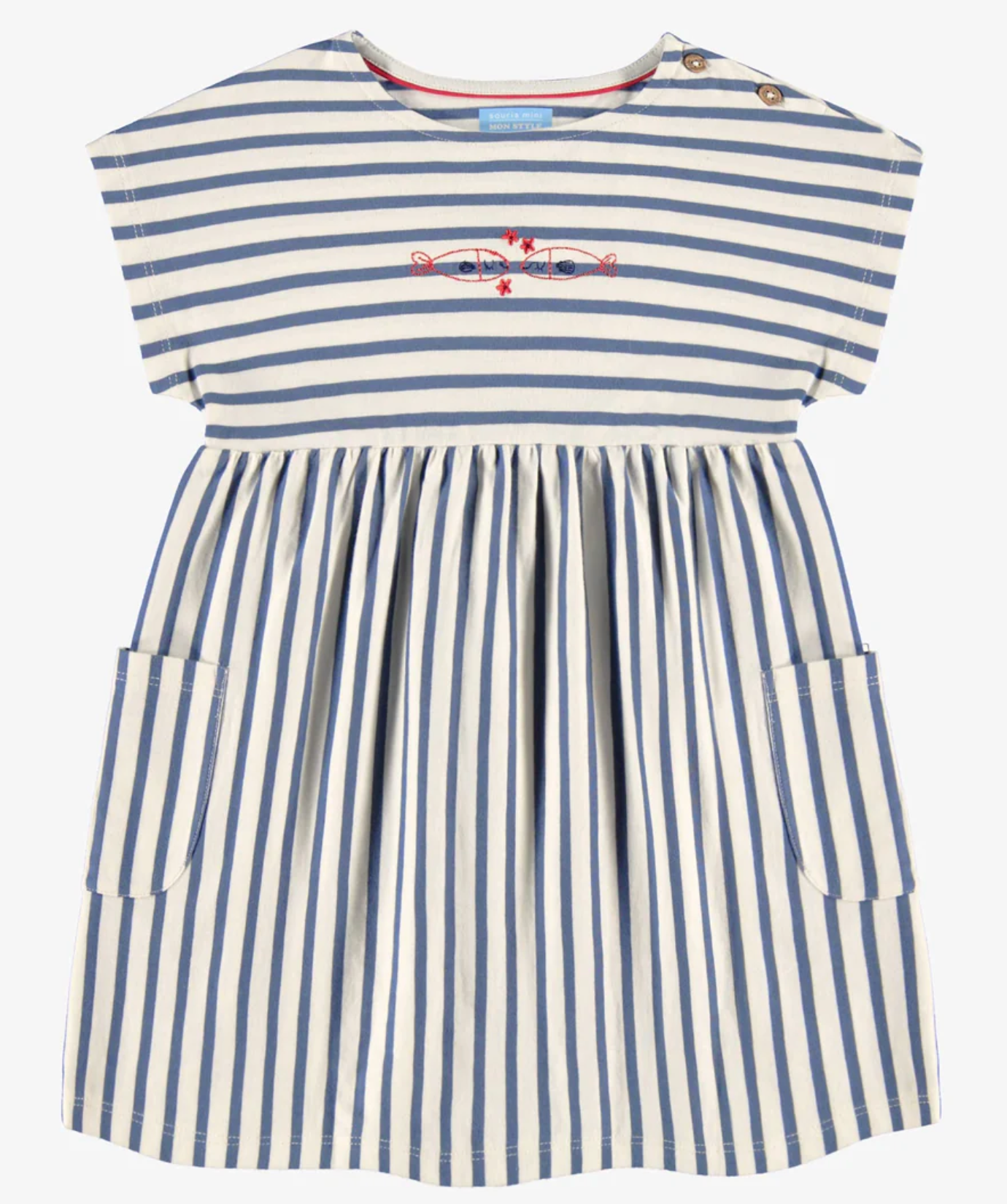 Child Cream Dress with Blue Stripes