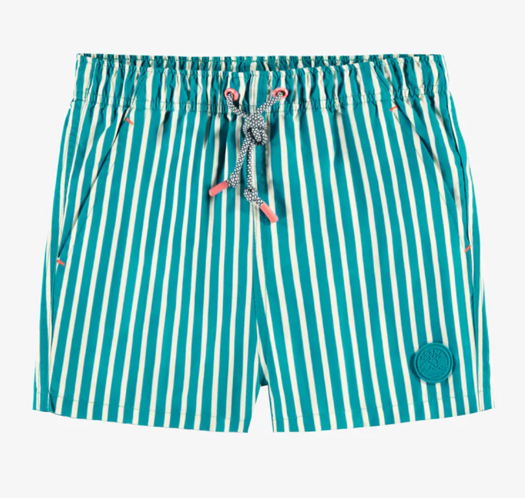 Child Blue Swim Shorts with White Stripes