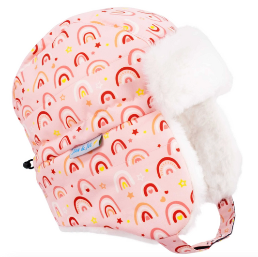 Toasty-Dry Trapper Hat - Pink Rainbow