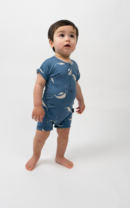 Short Sleeve Shortall Romper - Belugas