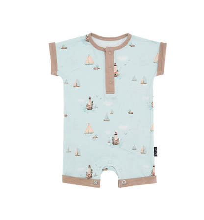 Short Sleeve Shortall Romper - Lighthouse