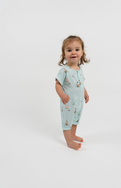 Short Sleeve Shortall Romper - Lighthouse