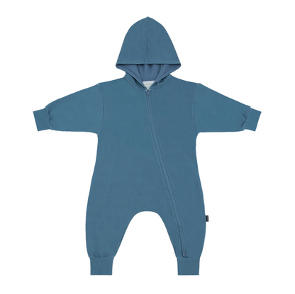 Hooded Zipper Jumpsuit - Ocean Blue