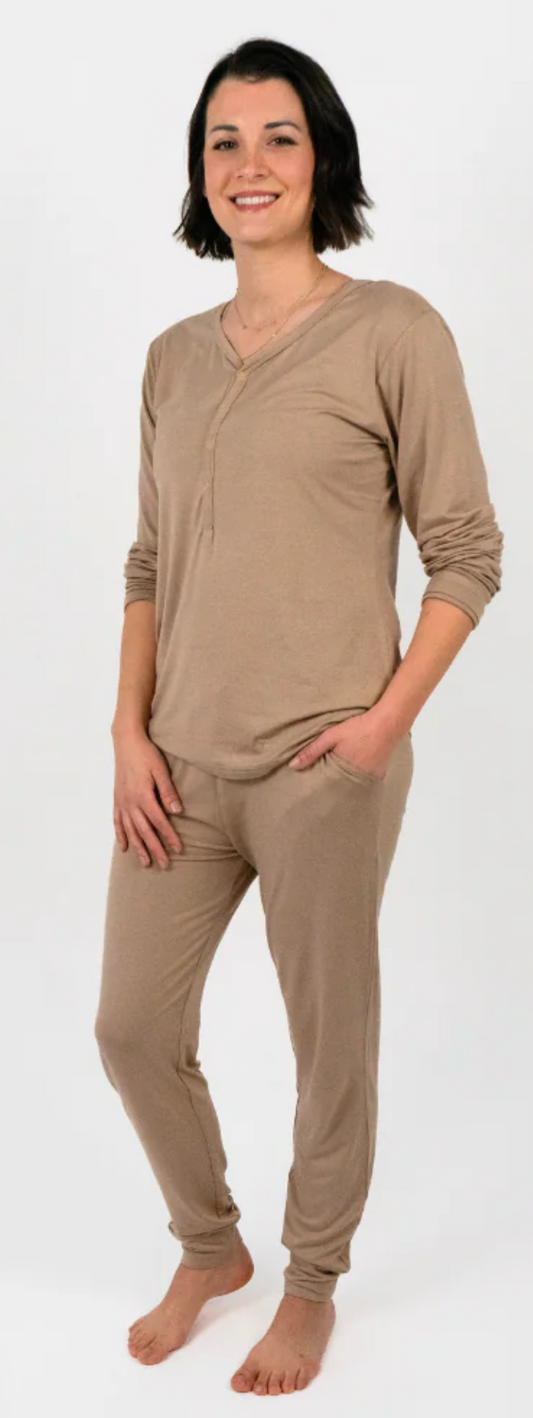 Women's Snap Button PJ Set - Sandstone