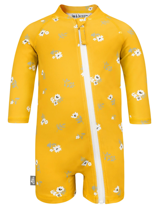 One-Piece UV Jumpsuit - Yellow Flower