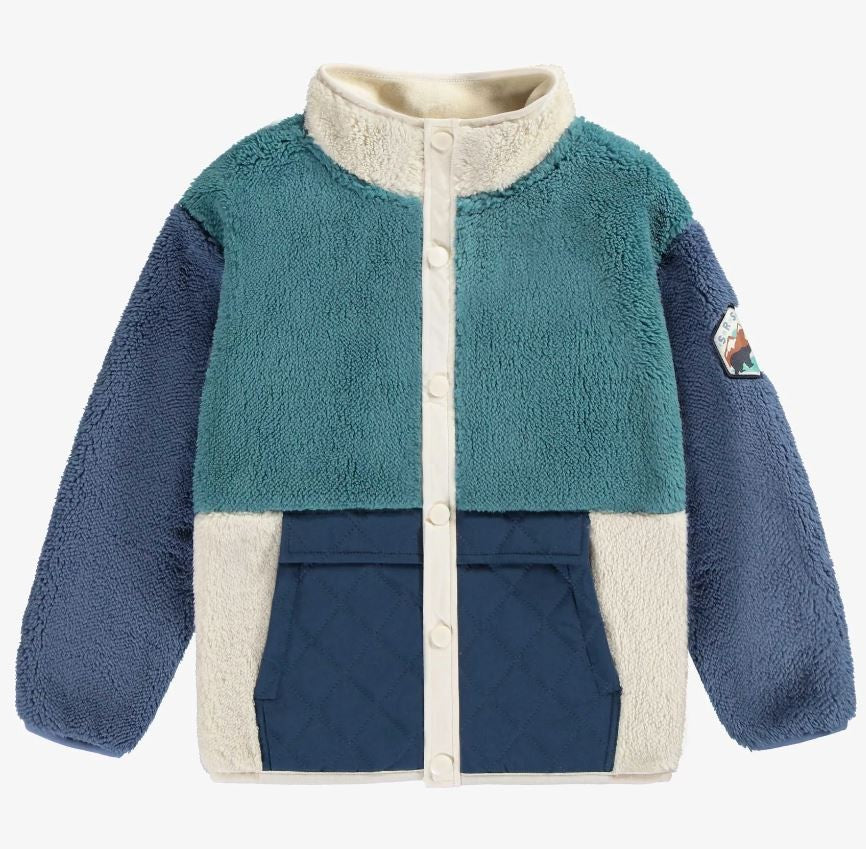 Sherpa Colour-Block Jacket - Turquoise and Blue