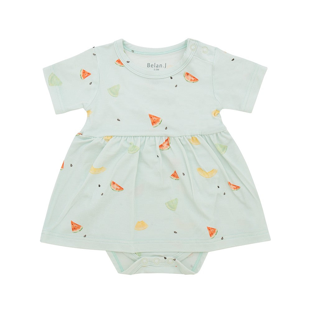 Short Sleeves Skirted Onesie - Melons