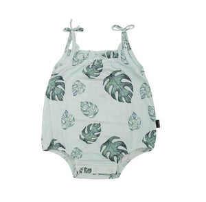 Shoulder Tie Bubble Onesie - Tropical Leaves