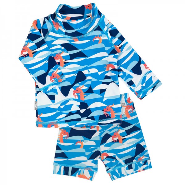 Sun & Splash Long Sleeve 2-Pc UV Rash Guard Set - Sea Dragon