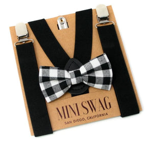 Suspender and Bow Tie Set - Black Plaid