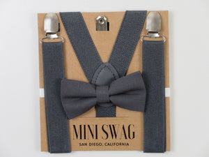 Suspender and Bow Tie Set - Solid Grey