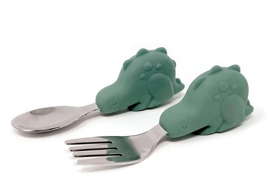 Training Utensils - Olive Green Dino