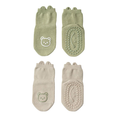 Cozy Non-Slip Socks (2 pack) - Sage/ Beige