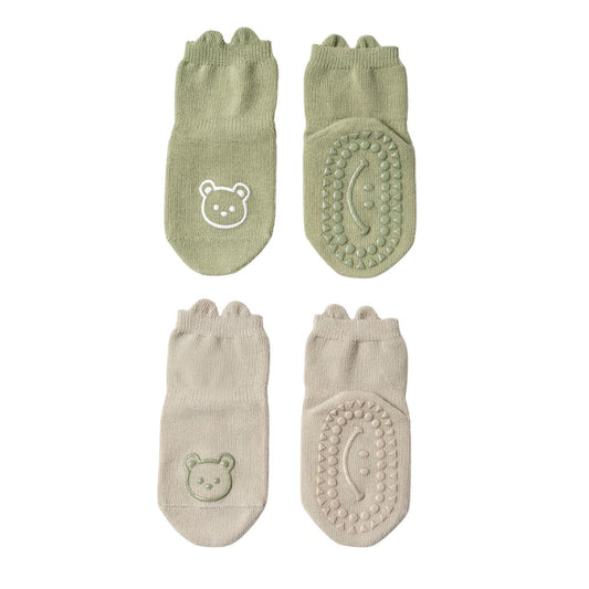 Cozy Non-Slip Socks (2 pack) - Sage/ Beige