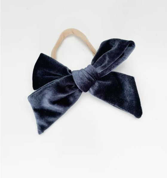 Velvet Single Bow - Navy