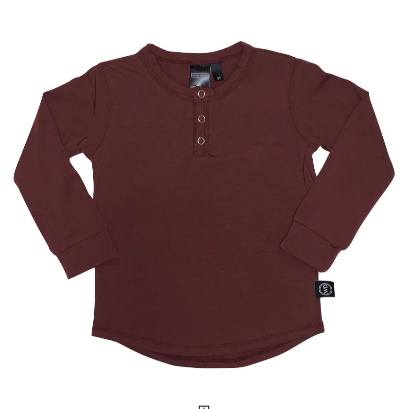 Kids Bamboo Long Sleeve Henley Tee - Had Me at Merlot