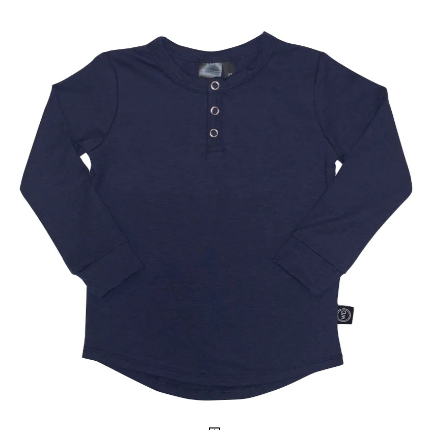 Kids Bamboo Long Sleeve Henley Tee - Navy