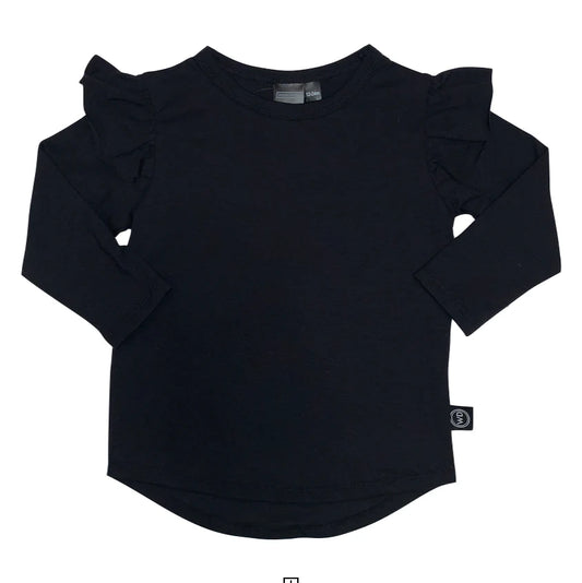 Kids Bamboo Long Sleeve Flutter Tee - Black