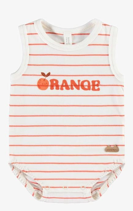 Baby White Bodysuit with Orange Stripes in Organic Cotton