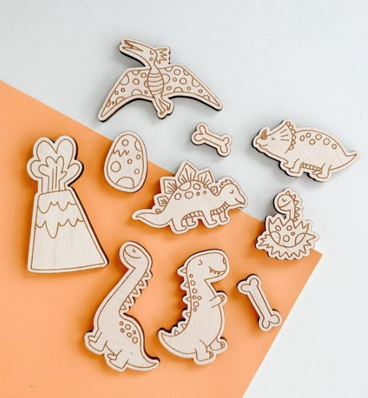 Wooden Play Pieces - Dinosaurs