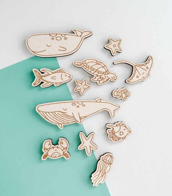 Wooden Play Pieces - Ocean + Sea