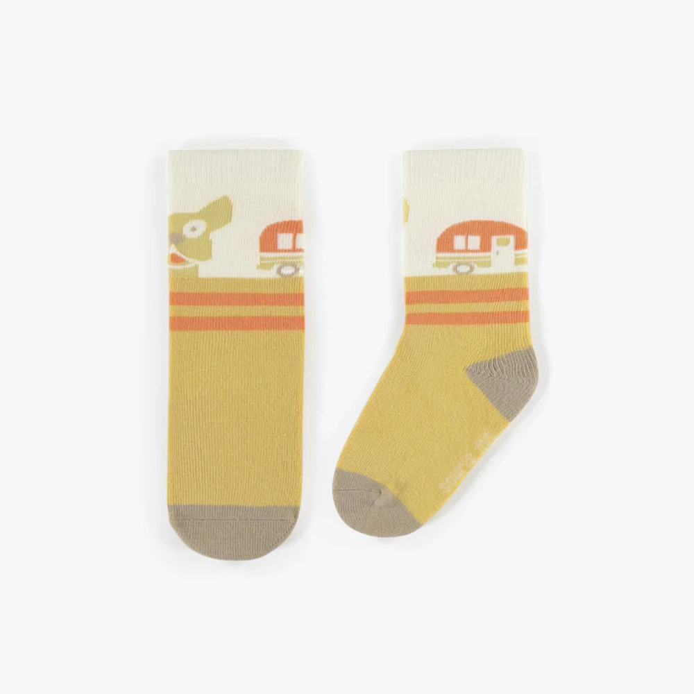 Baby Yellow Socks with Dogs and Camping-Car