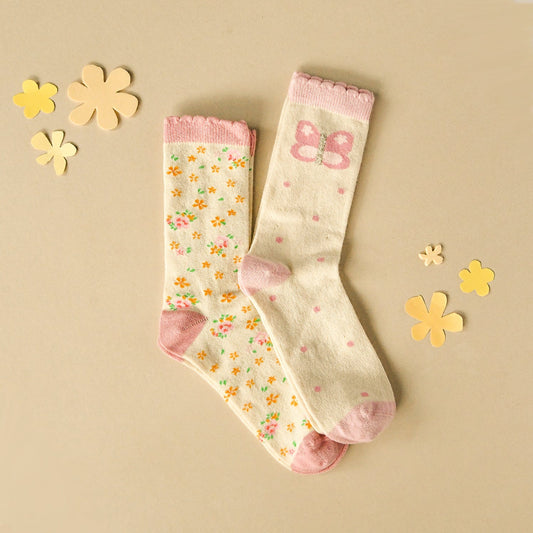 Tiny Blossom Butterfly 2 Pack Socks