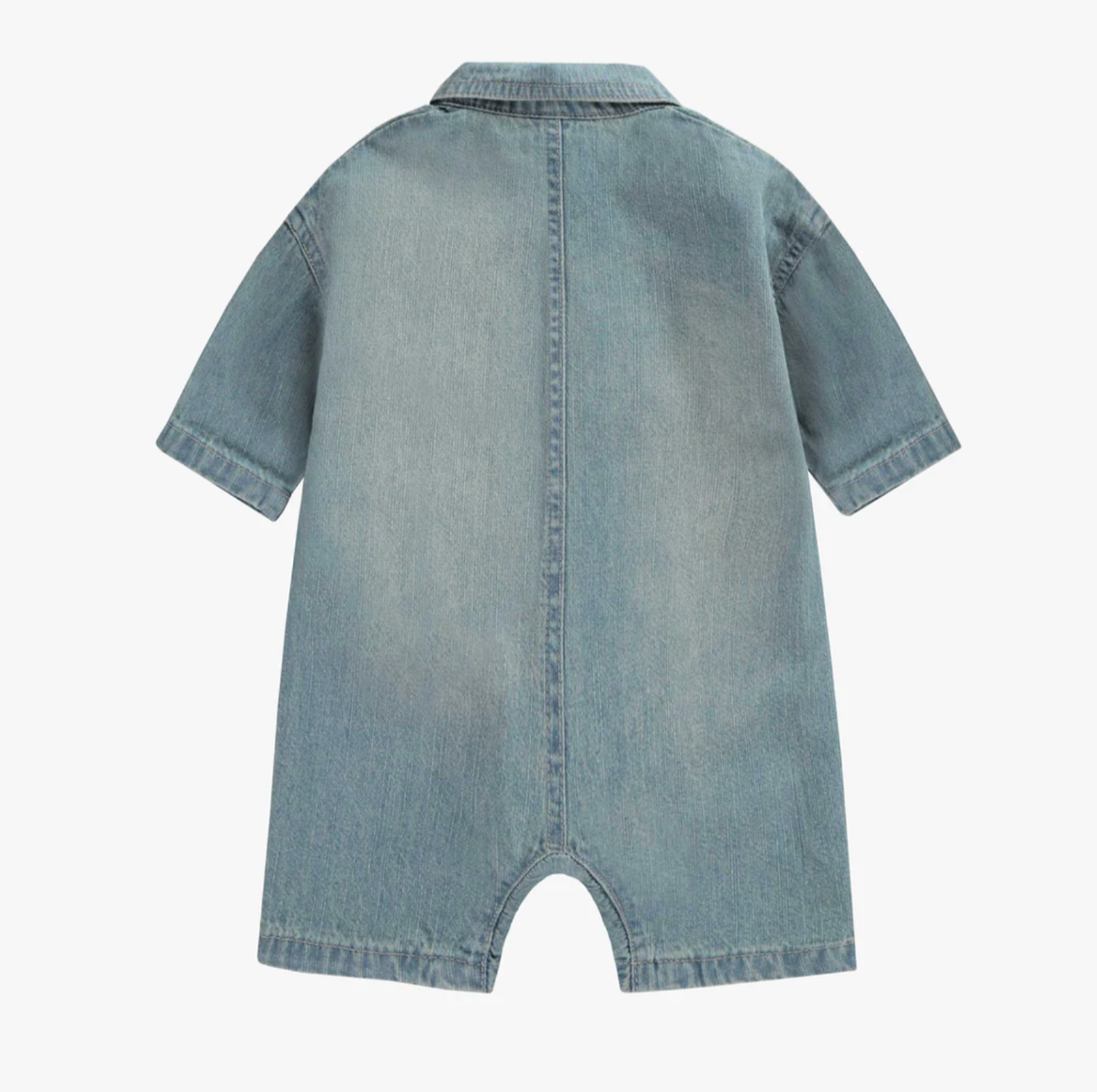 Baby Loose Fit One Piece with Long Sleeves in Light Blue Denim