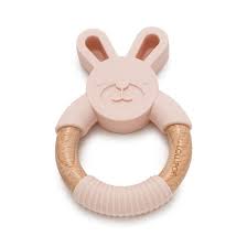 Bunny Silicone and Wood Teething Ring - Blush Pink