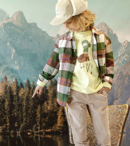 Kids Green and Brown Plaid Shirt in Flannel