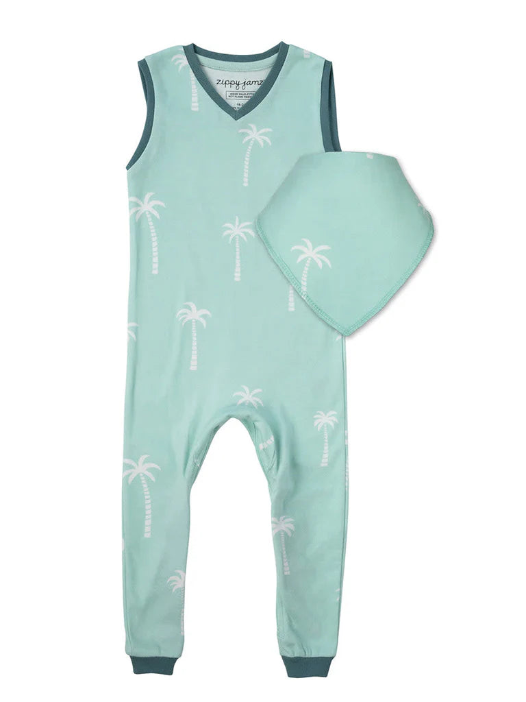 Zippered Romper - Palm Breeze