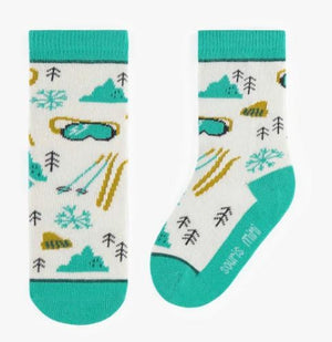 Baby Socks - Green with Winter Pattern