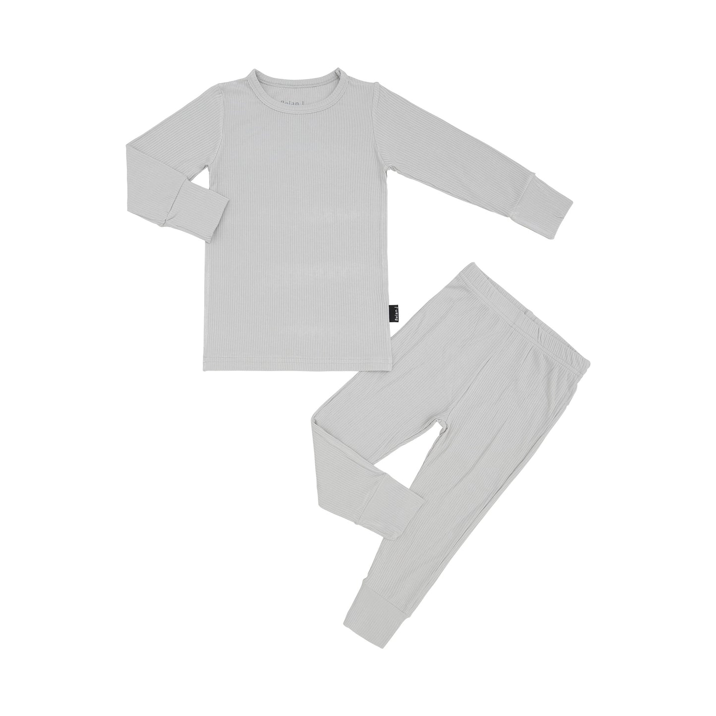 Ribbed Bamboo Long Sleeve PJ Set - Silver Cloud